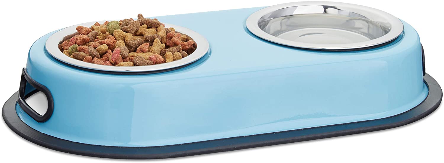 Relaxdays Βάση με 2 Μπολ 200ml από Ανοξείδωτο Ατσάλι - Blue - 4052025208462