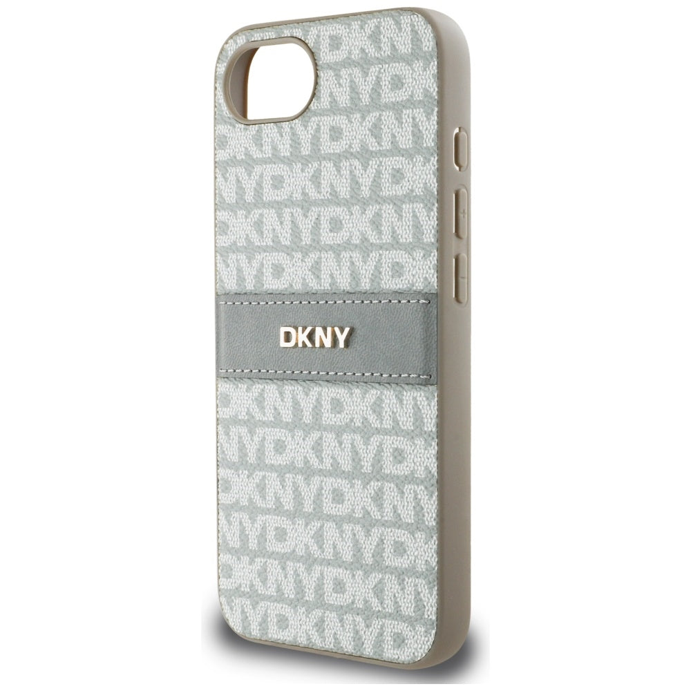 DKNY iPhone 16e - Repeat Texture Pattern with Tonal Stripe - Σκληρή Θήκη με Πλαίσιο Σιλικόνης και Επένδυση Συνθετικού Δέρματος - Beige