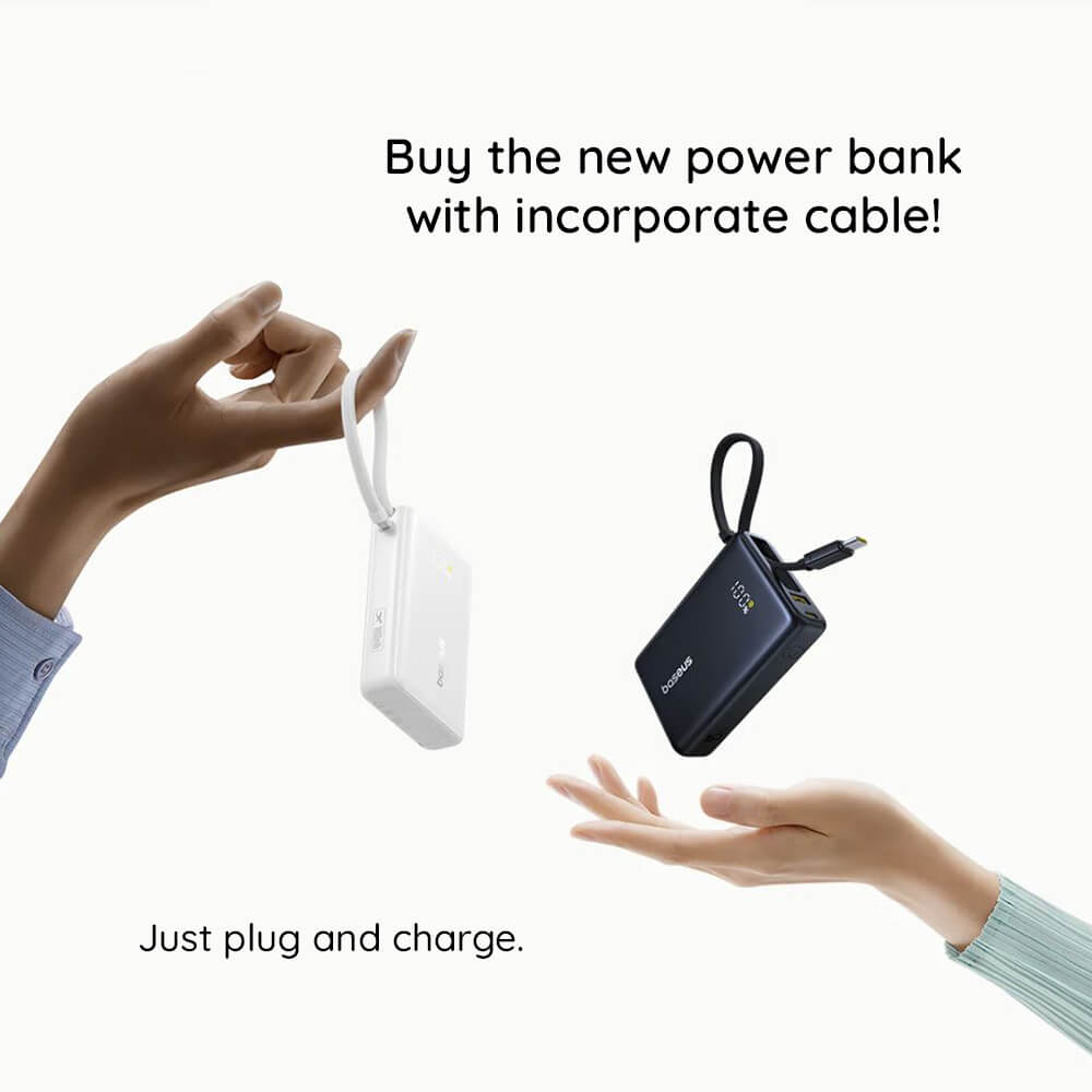 Baseus PicoGo Power Bank 10000mAh 45W με Ενσωματωμένο Καλώδιο Type-C - White