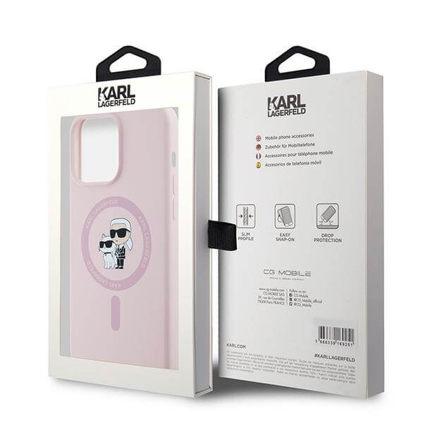 Karl Lagerfeld iPhone 15 Pro - Silicone Karl and Choupette - Θήκη Σιλικόνης με MagSafe - Pink - KLHMP15LSCMKCRHP
