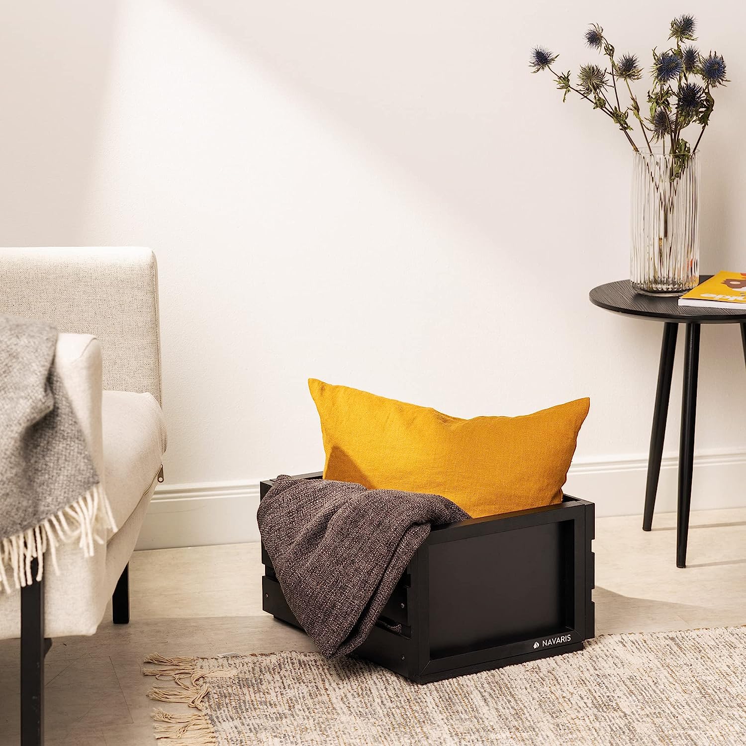 Navaris Ξύλινο Κουτί Αποθήκευσης με Πίνακα Κιμωλίας - 42,9 x 34,4 x 22,2 cm - Black - 53026.01.01