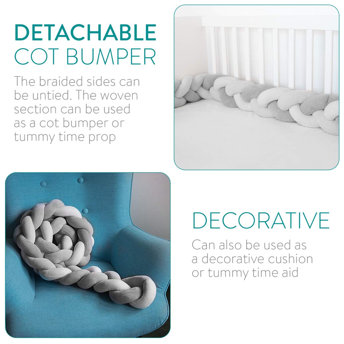 Navaris Βρεφικό Κρεβατάκι Φωλιά με Αποσπώμενη Πλεξούδα Προστασίας - Grey - 50149.01