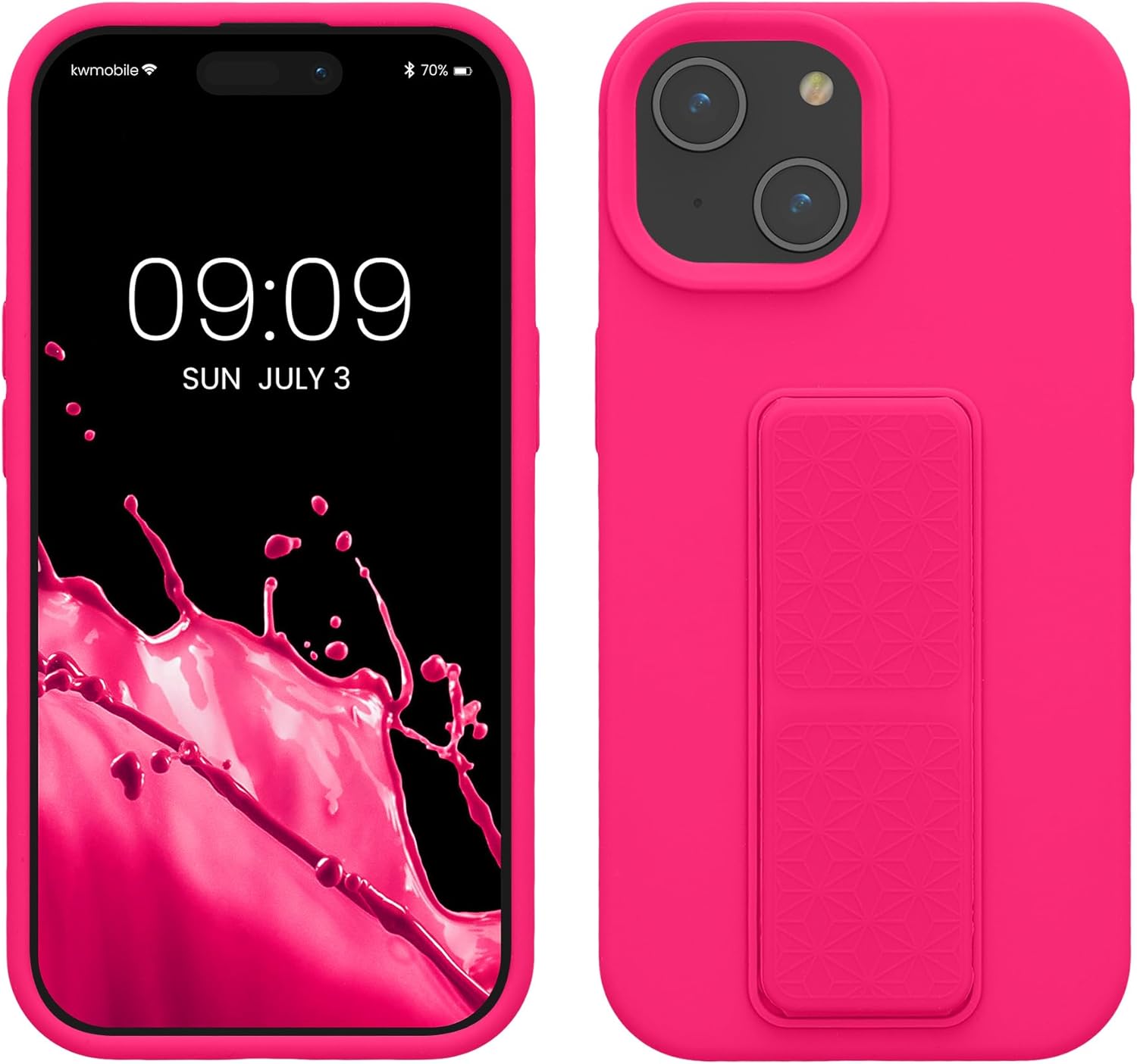 KW iPhone 15 Θήκη Σιλικόνης TPU με Finger Holder - Neon Pink