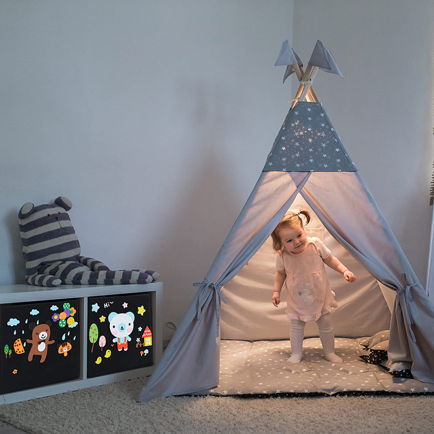 Relaxdays Σετ με 4 Παιδικά DIY Κουτιά Αποθήκευσης Παιχνιδιών - Design B - Black / Multicolor - 4052025905026