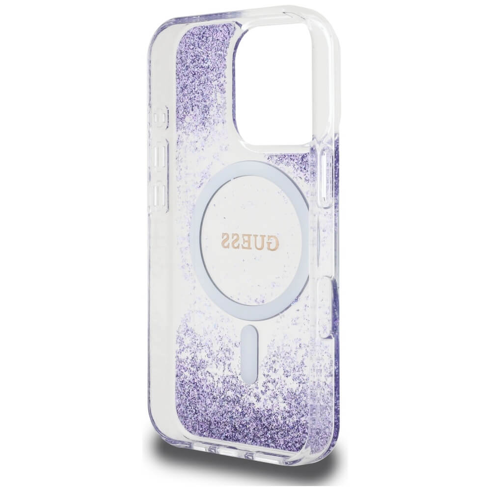 Guess iPhone 16 Pro Max - HC Resin Bottom Glitter - MagSafe Σκληρή Θήκη με Πλαίσιο Σιλικόνης - Purple - GUHMP16XRGRGEU