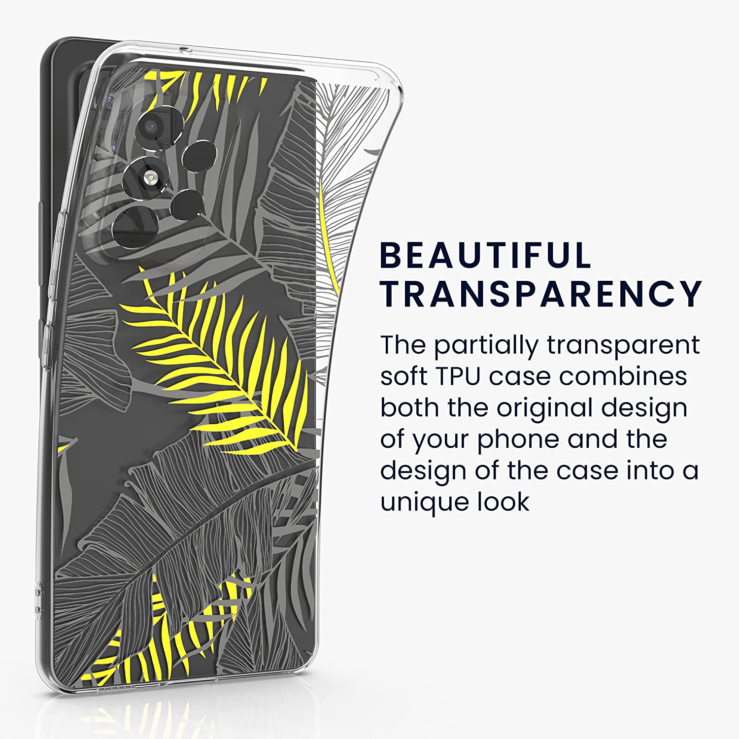 KW Samsung Galaxy A53 5G Θήκη Σιλικόνης TPU Design Palm Leaves - Gold / Grey - Διάφανη - 58384.05