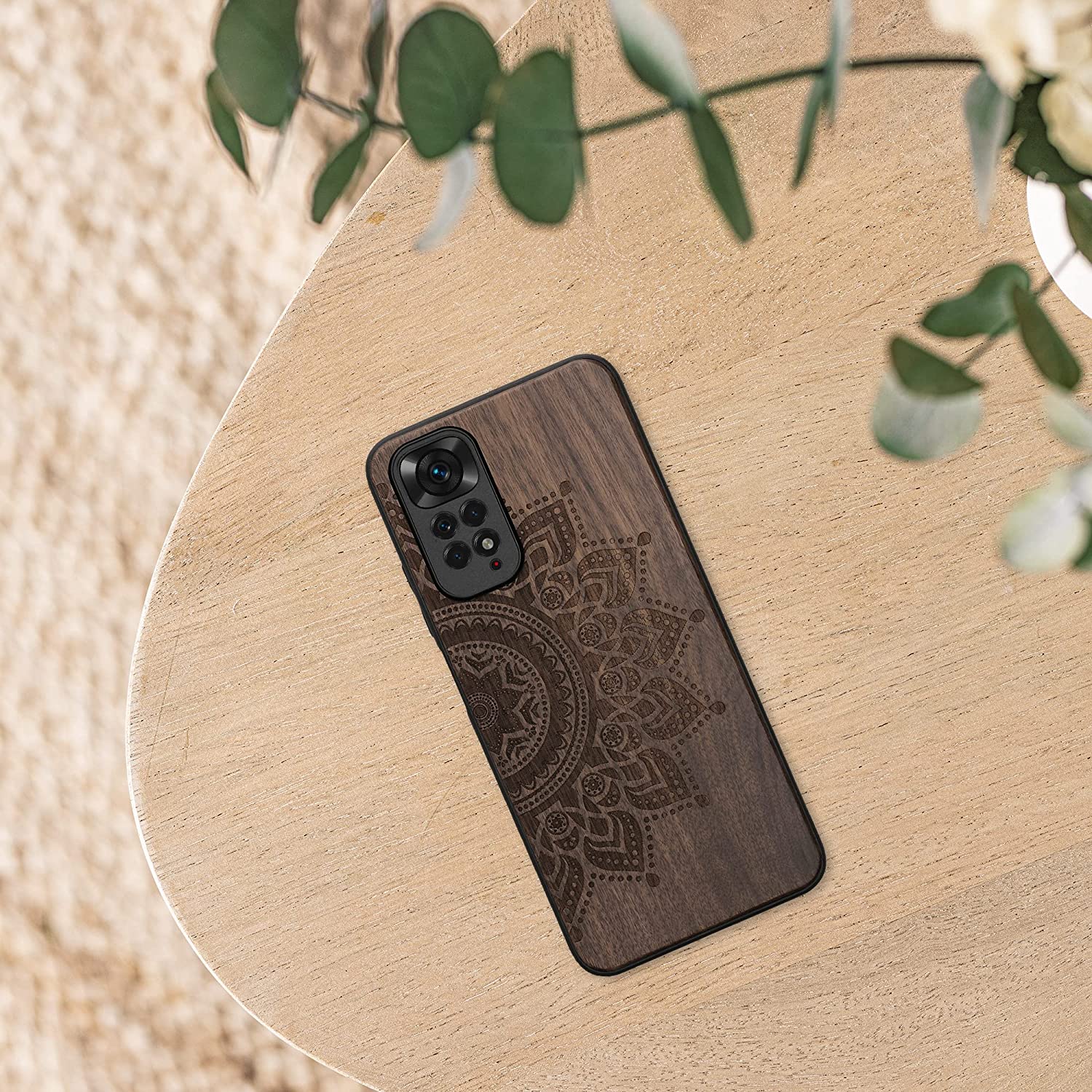 KW Xiaomi Redmi Note 11 / Redmi Note 11S Θήκη από Φυσικό Ξύλο - Design Rising Sun - Dark Brown - 57386.03