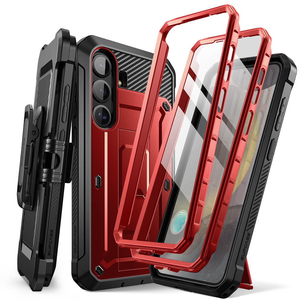 Supcase Samsung Galaxy S25 Unicorn Beetle Pro Σκληρή Θήκη με Προστασία Οθόνης και Stand - Metallic Red