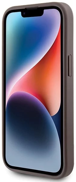 Guess iPhone 15 - 4G Metal Gold Logo Σκληρή Θήκη με Επένδυση Συνθετικού Δέρματος - Brown - GUHCP15SG4GFBR