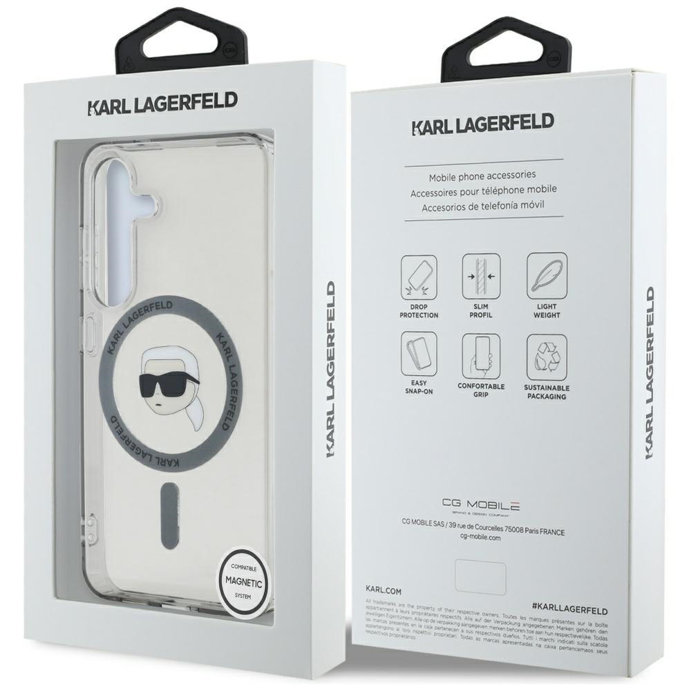 Karl Lagerfeld Samsung Galaxy S25 - Button Karl Head Printed Logo - MagSafe Σκληρή Θήκη με Πλαίσιο Σιλικόνης - Black - KLHMS25SHLSKIK