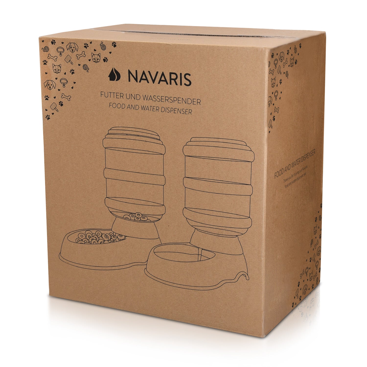 Navaris Automatic Food and Water Dispenser - Σετ με 2 Διανομείς Φαγητού και Νερού για Κατοικίδιο - 3.8L - Grey - 48332.22