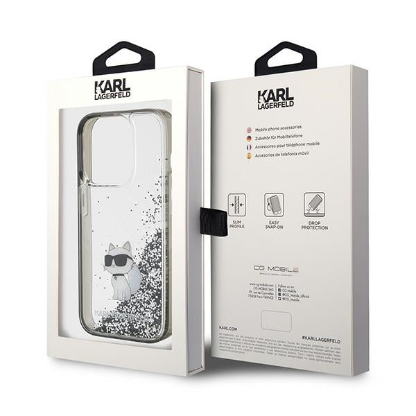 Karl Lagerfeld iPhone 15 Pro Max - Liquid Glitter Choupette Σκληρή Θήκη με Πλαίσιο Σιλικόνης - Διάφανη - KLHCP15XLKCNSK