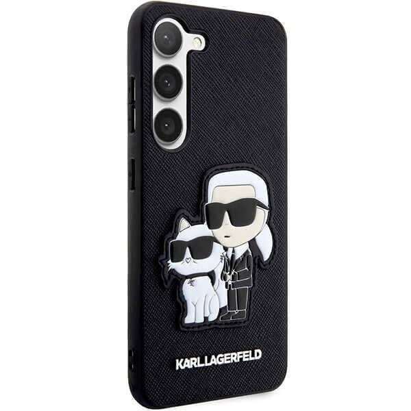 Karl Lagerfeld Samsung Galaxy S23+ - Saffiano Karl and Choupette Body Σκληρή Θήκη με Επένδυση Συνθετικού Δέρματος και Πλαίσιο Σιλικόνης - Black - KLHCS23MSANKCPK