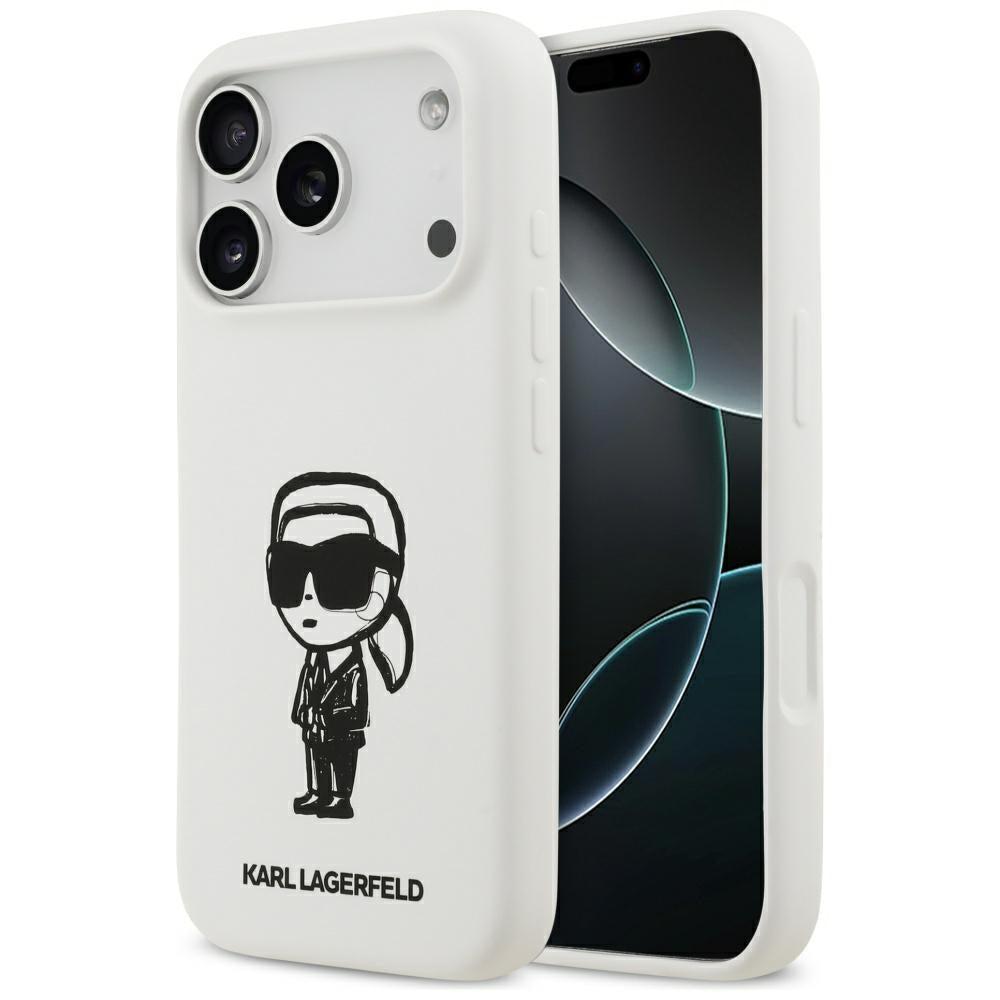 Karl Lagerfeld iPhone 17 Pro - Silicone Karl Sketch and Logo MagSafe - Σκληρή Θήκη με Πλαίσιο Σιλικόνης - White - KLHMP17LSKIGROH