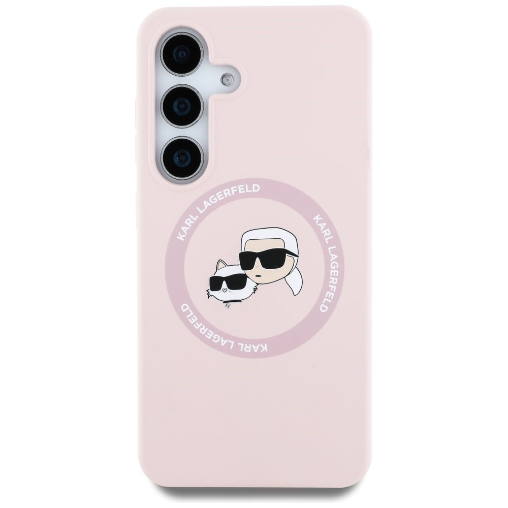 Karl Lagerfeld Samsung Galaxy S25 - Silicone Double Heads and Circle - Σκληρή Θήκη Σιλικόνης με MagSafe - Pink - KLHMS25SSKCHTCP