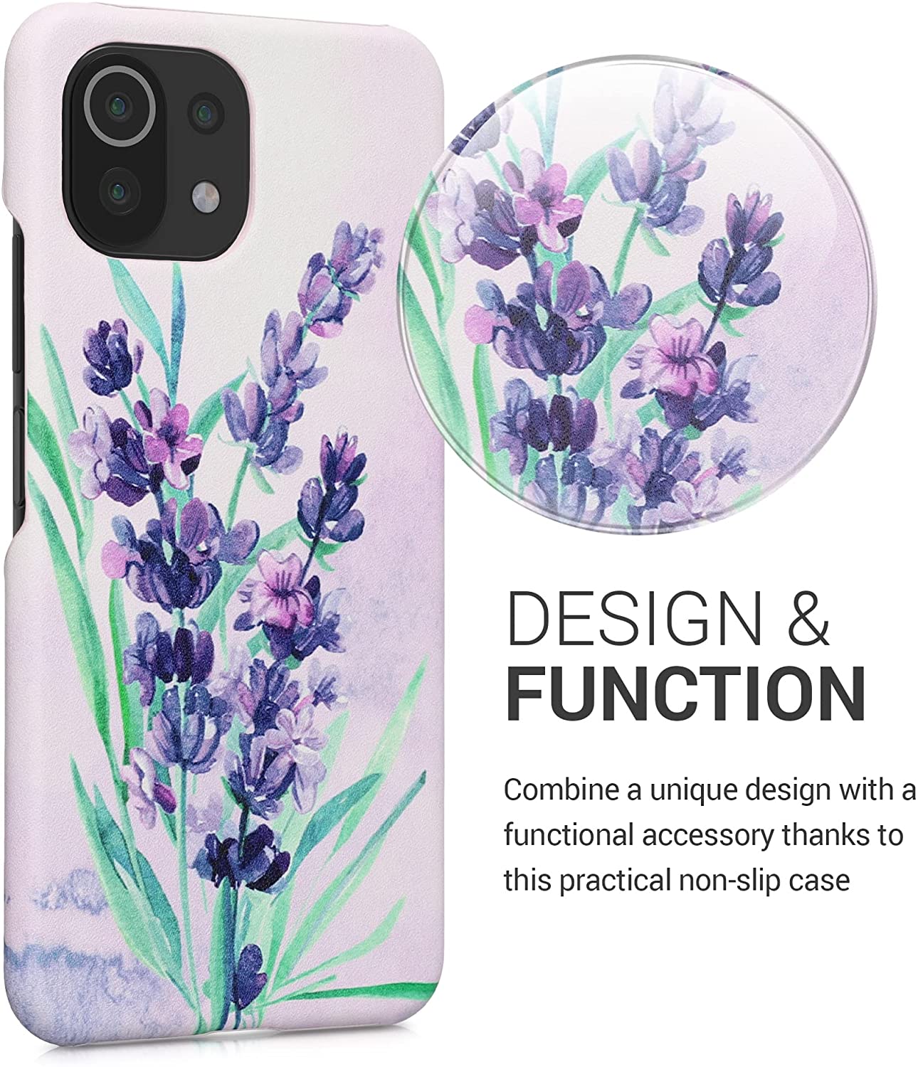 KW Xiaomi 11 Lite 5G NE / Mi 11 Lite 5G Σκληρή Θήκη με Επένδυση Συνθετικού Δέρματος - Design Lavender - Turquoise / Violet - 57839.02