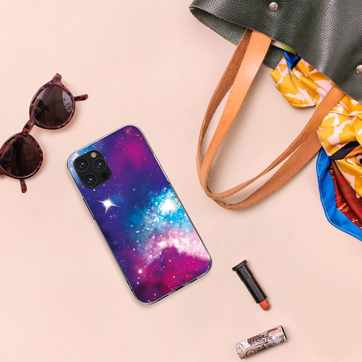 KW iPhone 12 / iPhone 12 Pro Θήκη Σιλικόνης TPU - Pink / Black / Space Multicoloured - 56113.01