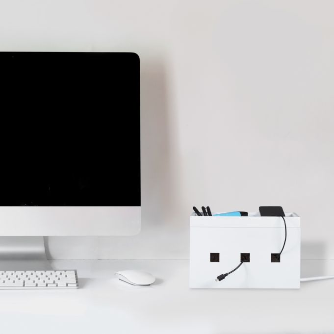 Relaxdays Κουτί Οργάνωσης Καλωδίων από Bamboo - White - 4052025246709