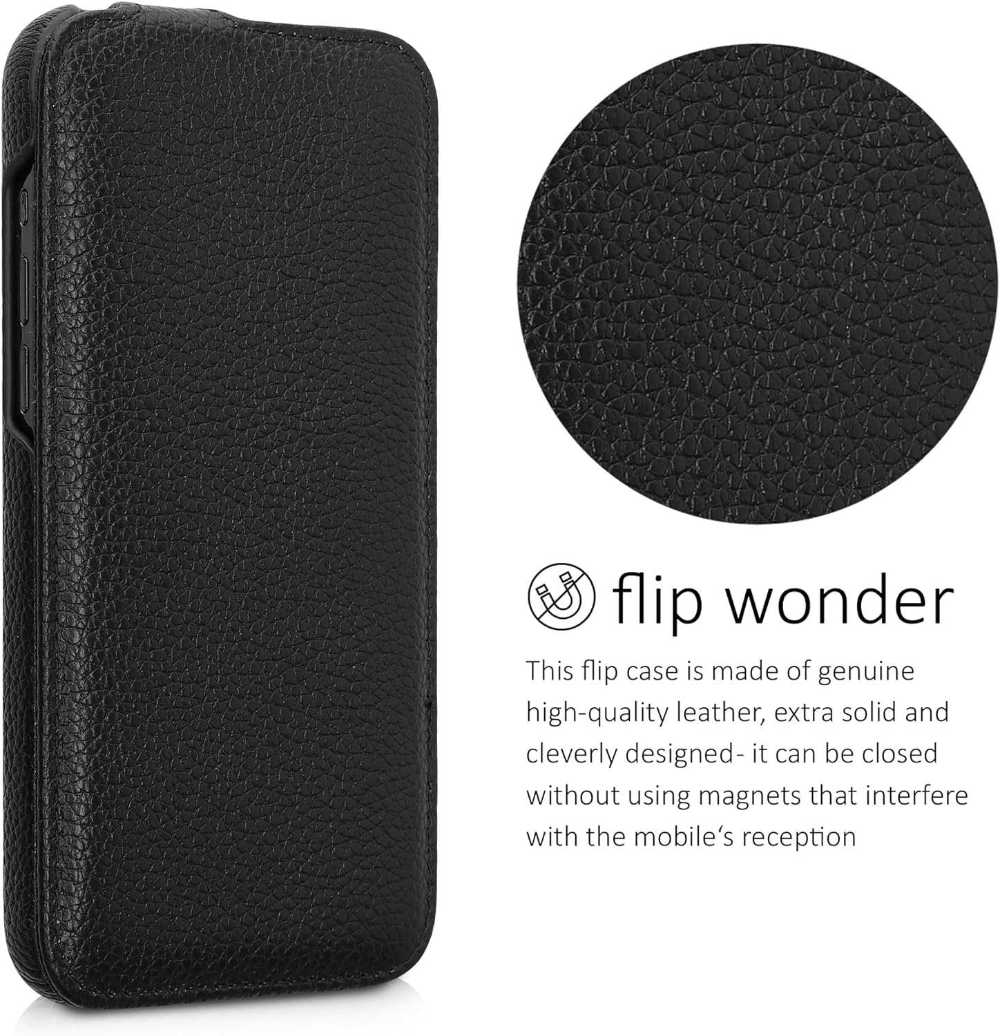 Kalibri iPhone 15 Pro Θήκη Flip από Γνήσιο Δέρμα - Black