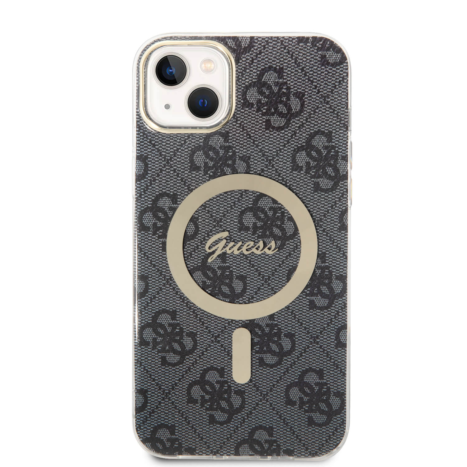 Guess iPhone 15 Plus / 14 Plus - Bundle Pack - Σετ Σκληρή Θήκη με Πλαίσιο Σιλικόνης και Ασύρματος Φορτιστής MagSafe - Design 4G Print MagSafe - Black - GUBPP14MH4EACSK