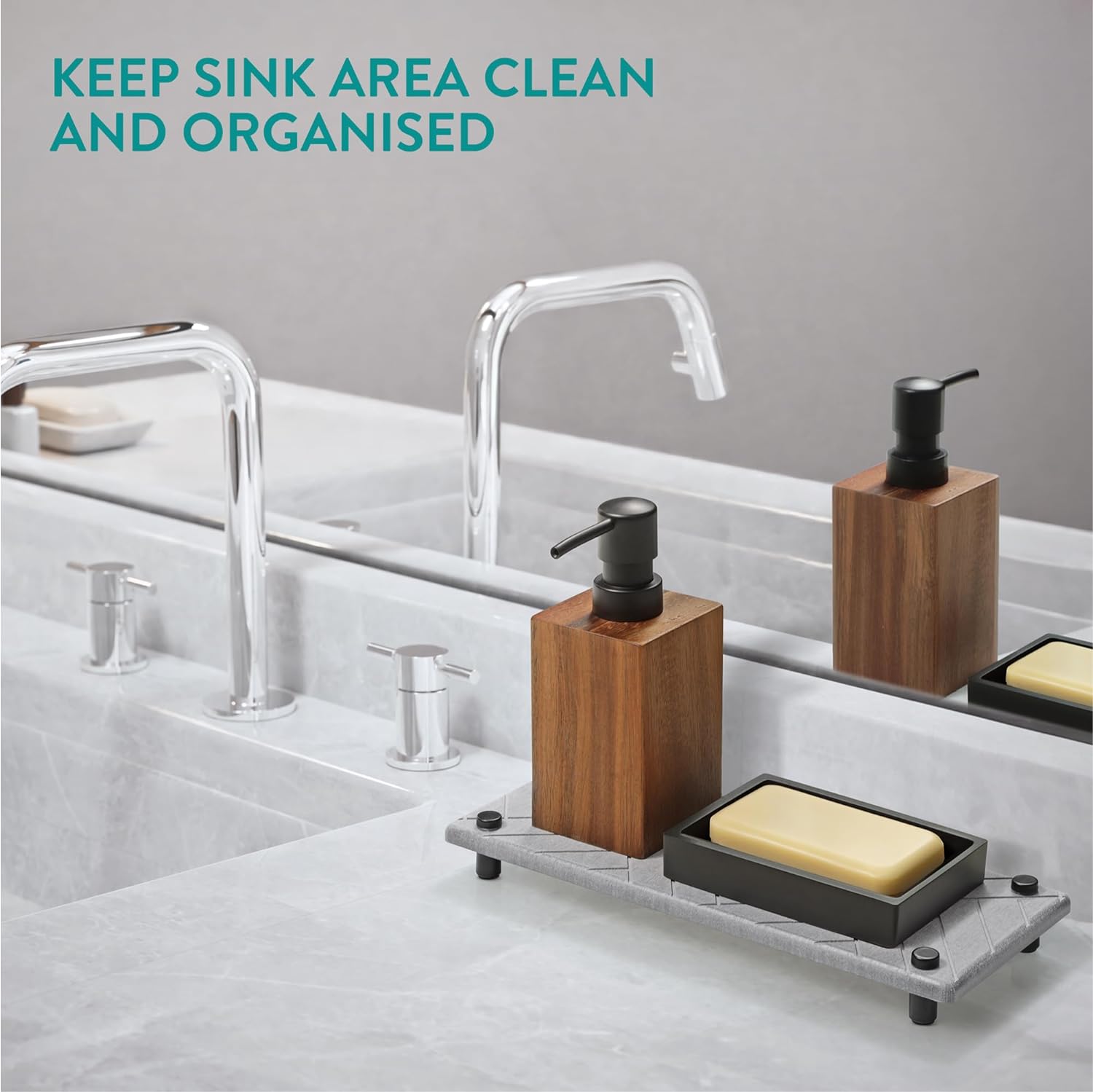 Navaris Δίσκος Οργάνωσης Νιπτήρα από Διατομίτη με Σχεδιασμό Γρήγορου Στεγνώματος - 28 x 11 x 2.5 cm - Grey - 61632.02