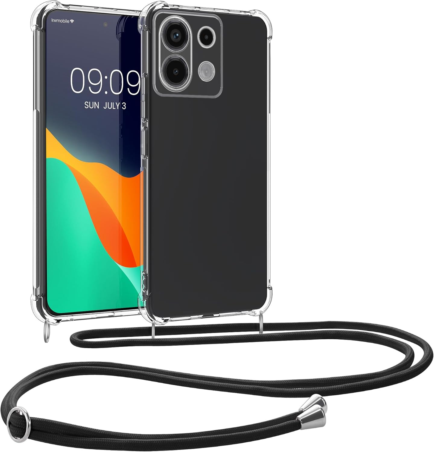 KW Xiaomi Redmi Note 13 Pro 5G / Poco X6 5G Θήκη Σιλικόνης TPU με Λουράκι - Διάφανη / Black