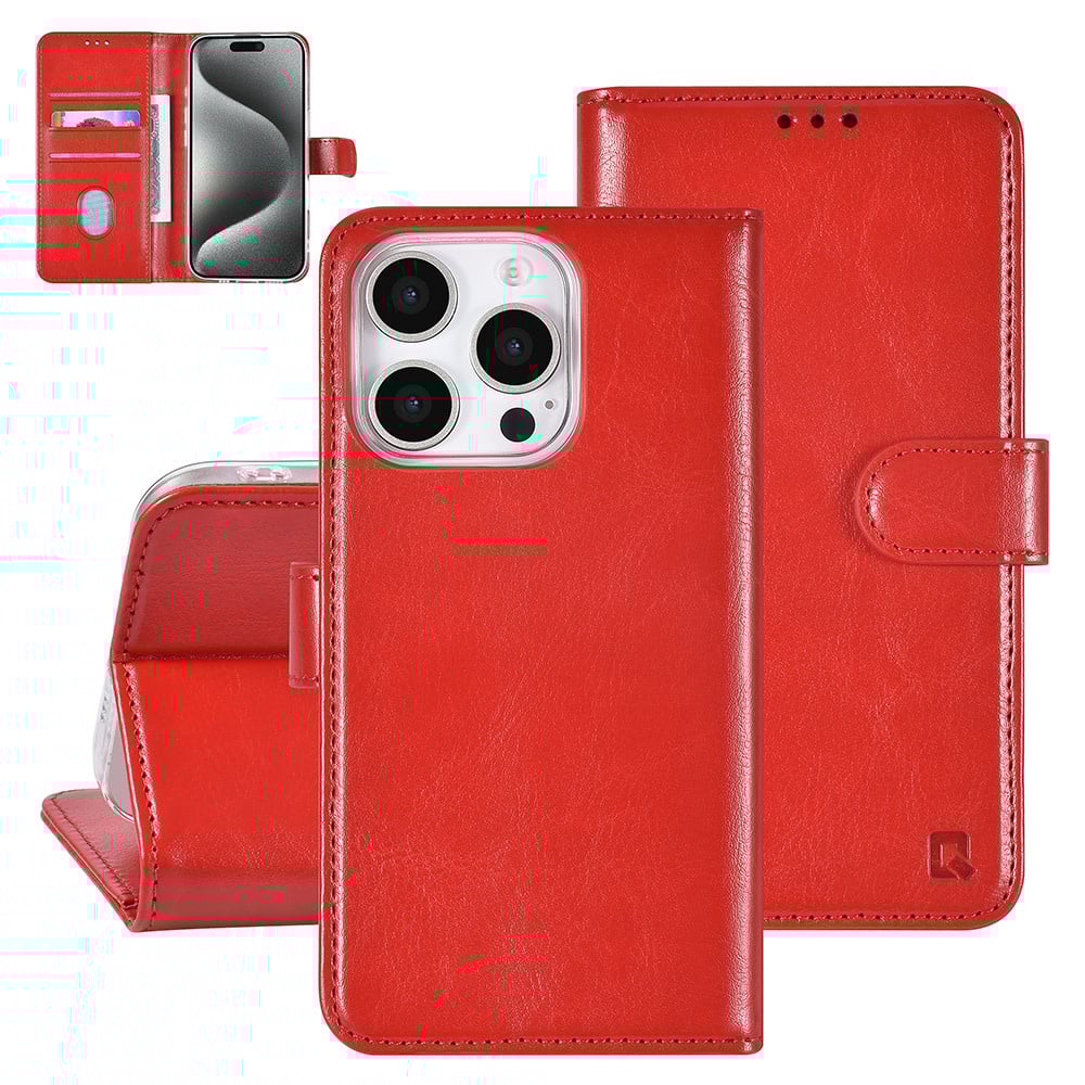 Tuniq iPhone 16 Pro - Θήκη Πορτοφόλι Stand από Δερματίνη - Red