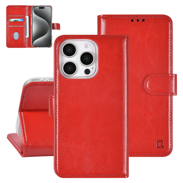 Tuniq iPhone 16 Pro - Θήκη Πορτοφόλι Stand από Δερματίνη - Red