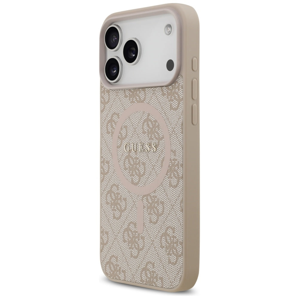 Guess iPhone 17 Pro Max - 4G Ring Classic Logo MagSafe - Σκληρή Θήκη με Πλαίσιο Σιλικόνης και Επένδυση Συνθετικού Δέρματος - Pink - GUHMP17XG4GFRP