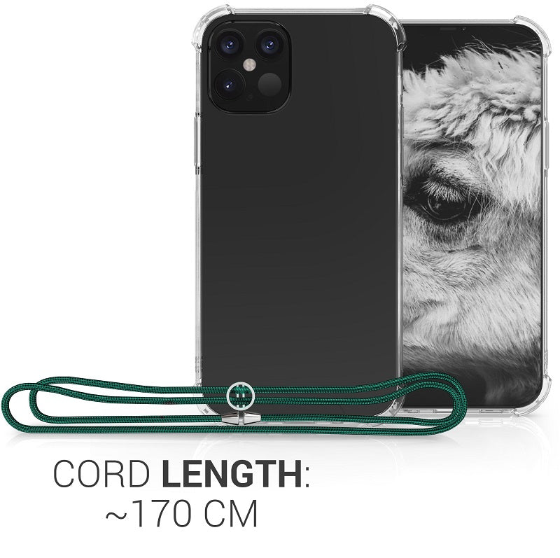 KW iPhone 12 Pro Θήκη Σιλικόνης TPU με Λουράκι - Διάφανη / Dark Green - 52730.80