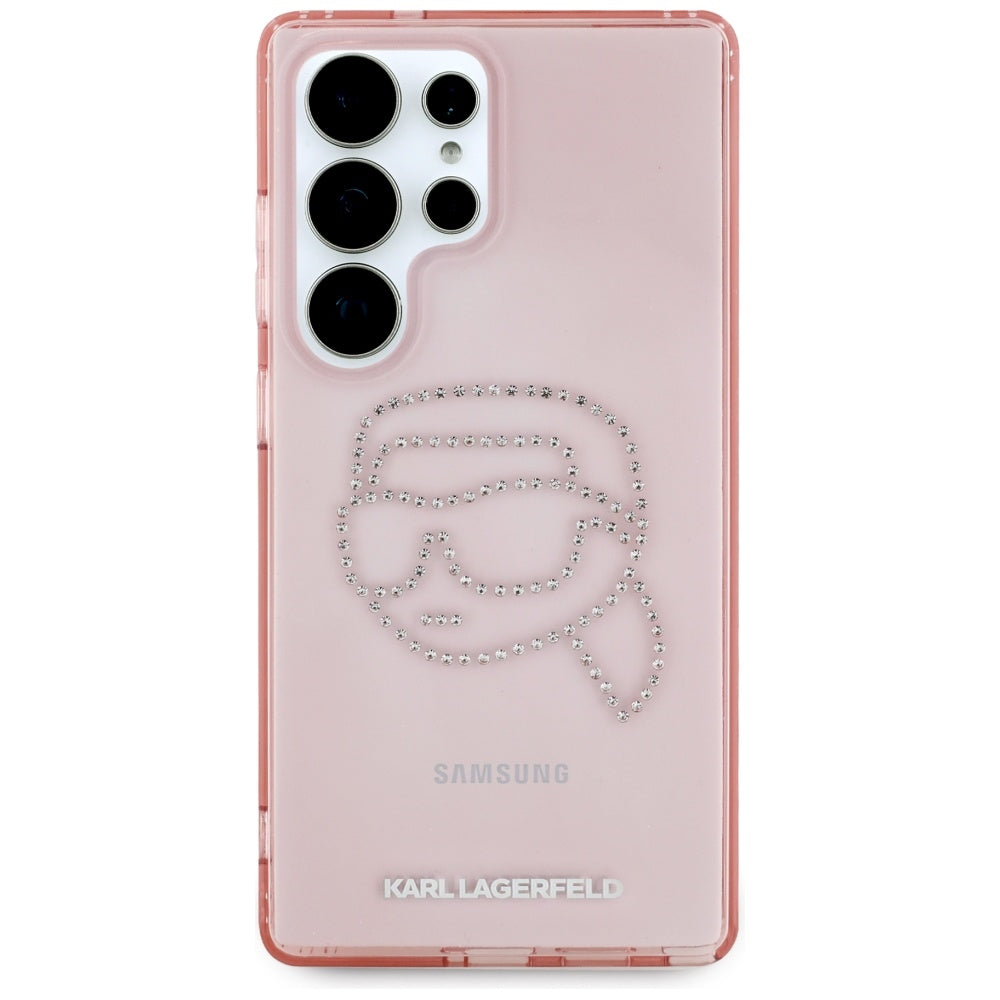 Karl Lagerfeld Samsung Galaxy S25 Ultra - Rhinestones Karl Head Logo - Σκληρή Θήκη με Πλαίσιο Σιλικόνης - Pink - KLHCS25LHKHDCELP