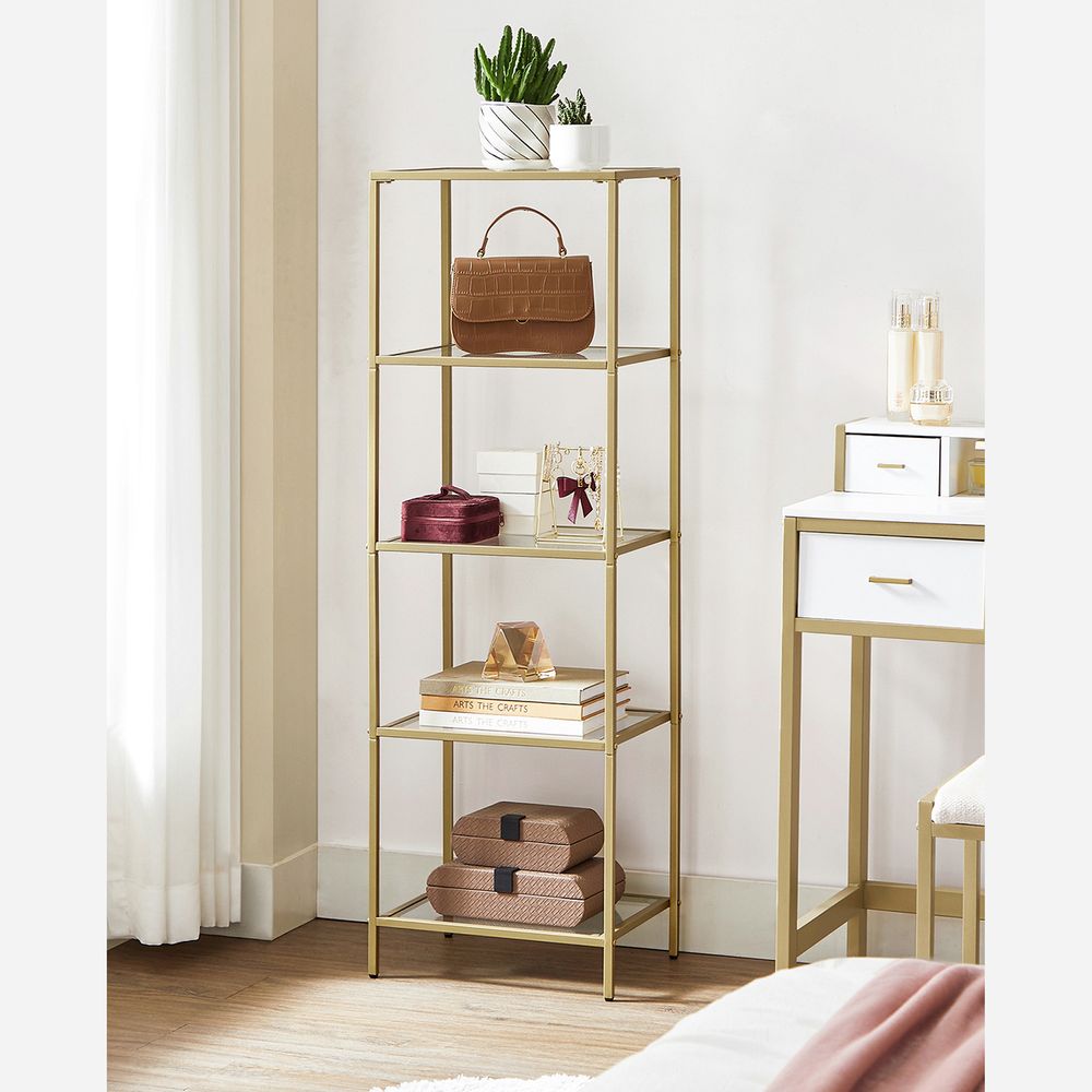 Vasagle Ραφιέρα με 5 Γυάλινα Ράφια - 40 x 30 x 124.5 cm - ‎Gold - LGT029A01