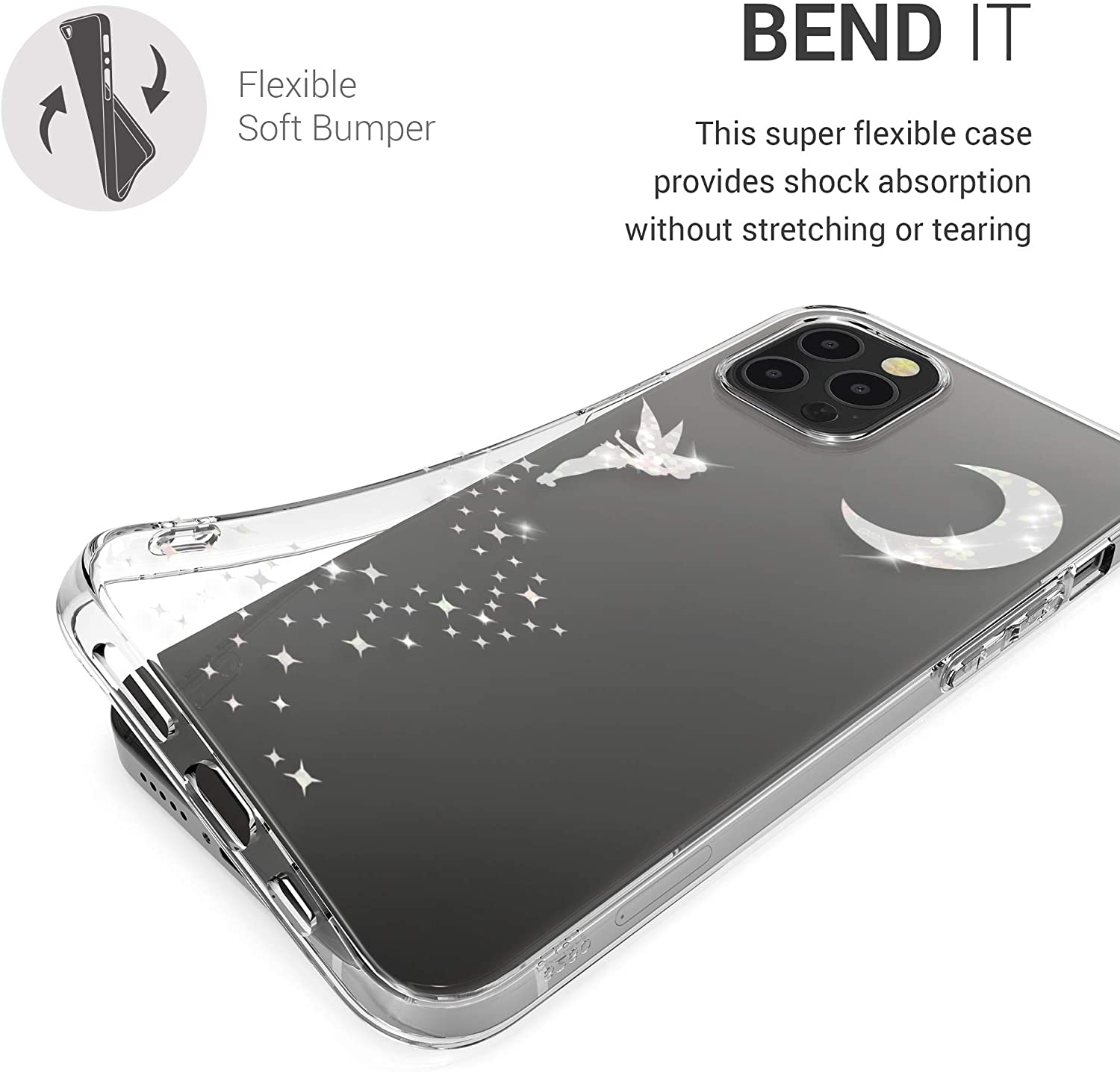 KW iPhone 12 / iPhone 12 Pro Θήκη Σιλικόνης TPU Design Glittery Fairy - Διάφανη / Silver - 53035.03
