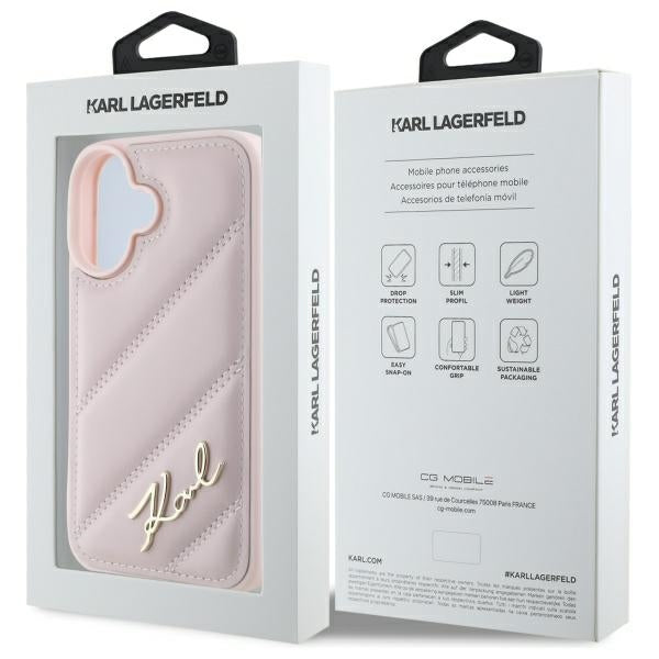 Karl Lagerfeld iPhone 16 - Quilted Signature - Θήκη με Επένδυση Συνθετικού Δέρματος - Pink - KLHCP16SPQDSMGP