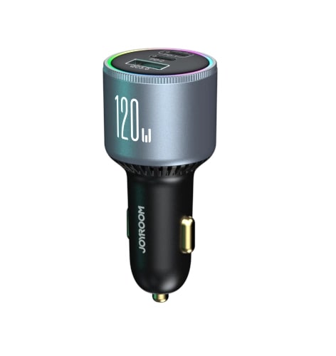 Joyroom JR-CCN07 120W Φορτιστής Αυτοκινήτου Γρήγορης Φόρτισης με 1 Θύρα USB και 2 Θύρες Type-C και Καλώδιο Type-C to Type-C 100W - Dark Grey