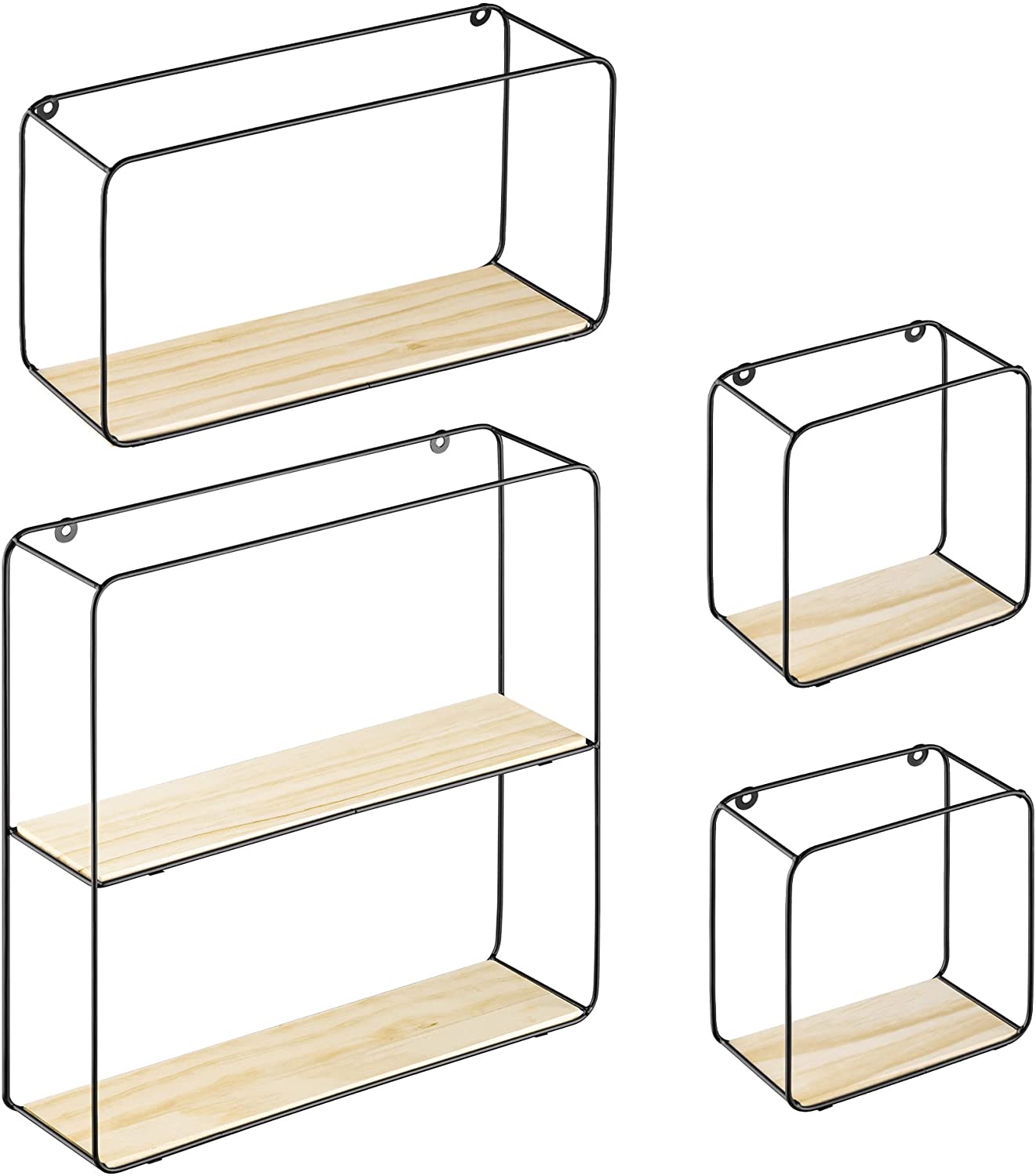 Navaris Σετ με 4 Ξύλινα Ράφια Τοίχου με Μεταλλική Βάση - Light Brown / Black - 55123.04