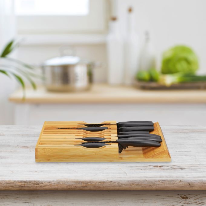 Relaxdays Θήκη Μαχαιριών για Συρτάρι από Μπαμπού - Natural - 4052025288358