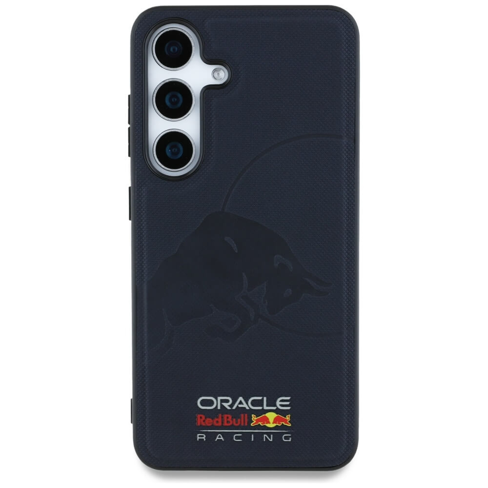 Red Bull Samsung Galaxy S25 - Leather Meshed Debossed Bull - MagSafe Σκληρή Θήκη με Επένδυση Συνθετικού Δέρματος και Πλαίσιο Σιλικόνης - Navy - RBHMS25S24PUBUFV