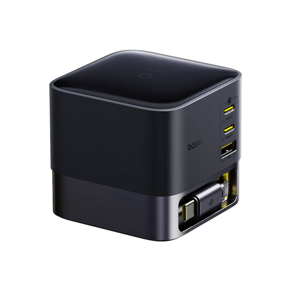 Baseus Super GaN Βάση Φόρτισης με 3 Θύρες Type-C και 1 Θύρα USB με Ενσωματωμένο Καλώδιο Type-C 1.5m - Cosmic Black