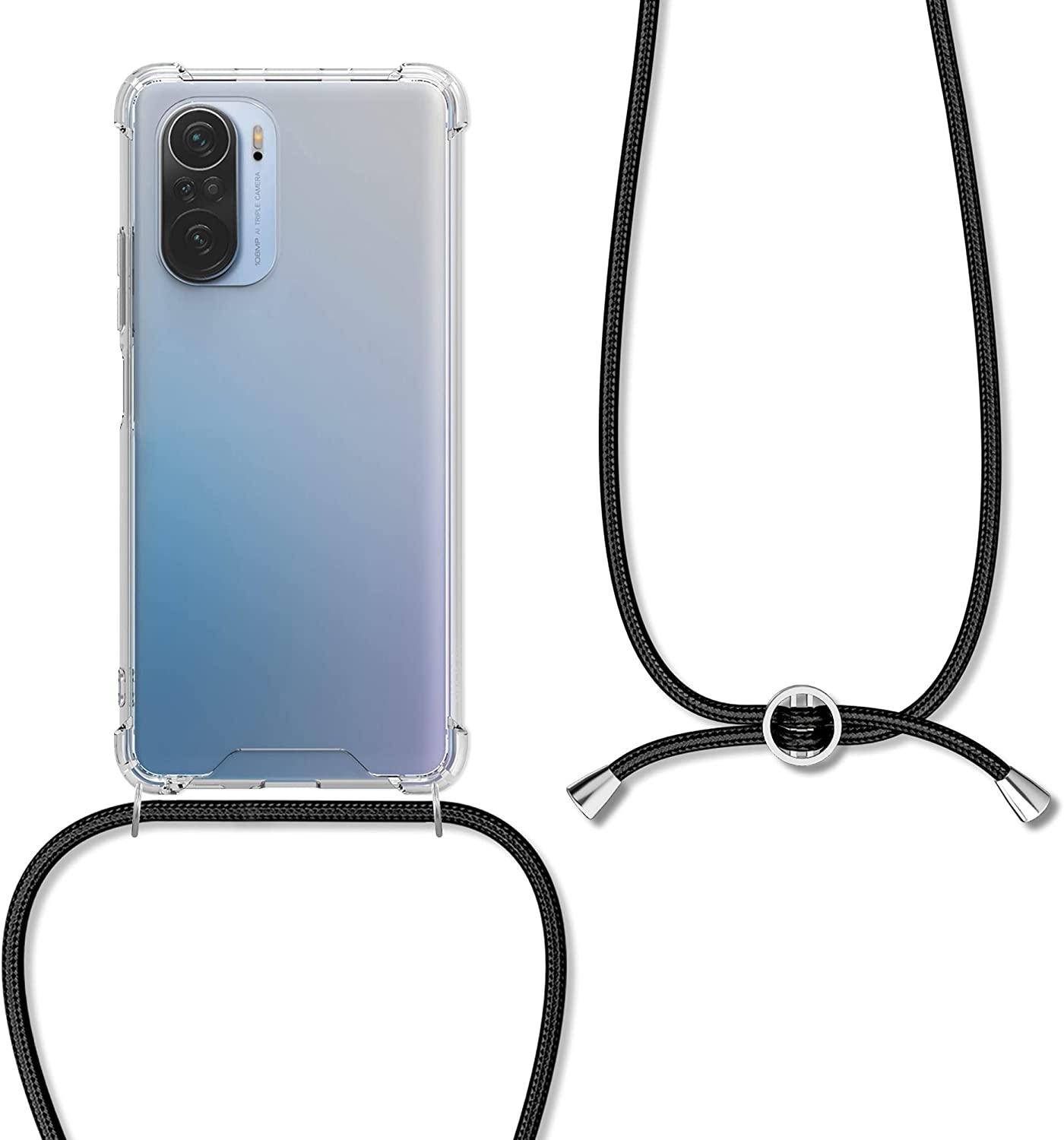 KW Xiaomi Poco F3 / Mi 11i Θήκη Σιλικόνης TPU με Λουράκι - Διάφανη / Black - 54734.01