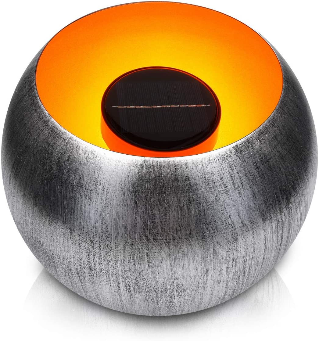 Navaris Outdoor Solar Light Bowl Φωτιστικό Εξωτερικού Χώρου - Round Metal Fire Pit - Silver - 47542.02