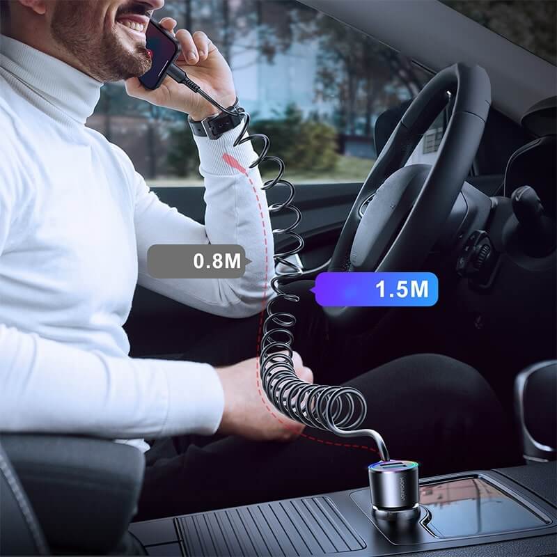 Joyroom JR-CL24 3in1 Fast Car Charger 17W Φορτιστής Αυτοκινήτου με 2 Θύρες USB και Καλώδιο Type-C 1.5m - Black