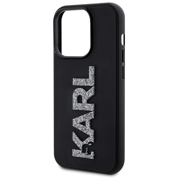 Karl Lagerfeld iPhone 15 Pro Max - 3D Rubber Glitter Logo Σκληρή Θήκη με Πλαίσιο Σιλικόνης - Black - KLHCP15X3DMBKCK
