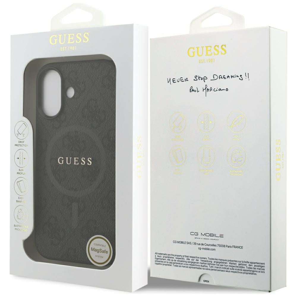 Guess iPhone 17 - 4G Ring Classic Logo MagSafe - Σκληρή Θήκη με Πλαίσιο Σιλικόνης και Επένδυση Συνθετικού Δέρματος - Black - GUHMP17SG4GFRK