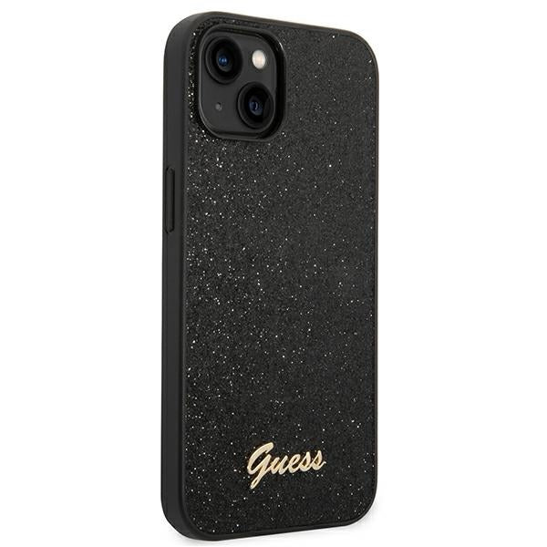 Guess iPhone 14 Plus Glitter Script Σκληρή Θήκη με Πλαίσιο Σιλικόνης - Βlack - GUHCP14MHGGSHK
