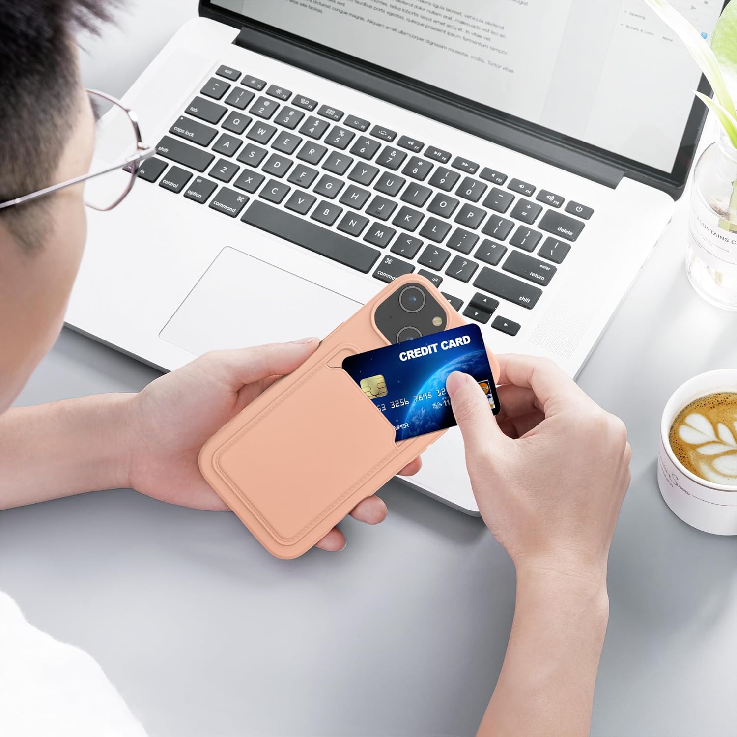 KW iPhone 15 Θήκη Σιλικόνης TPU με Υποδοχή για Κάρτα - Grapefruit Pink