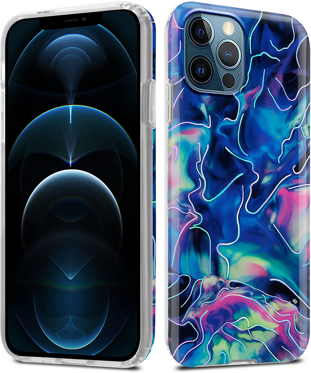 Cadorabo iPhone 12 Pro Max Θήκη Σιλικόνης TPU - Design Marble No.17 Mosaic Pattern - Blue / Pink / Marble