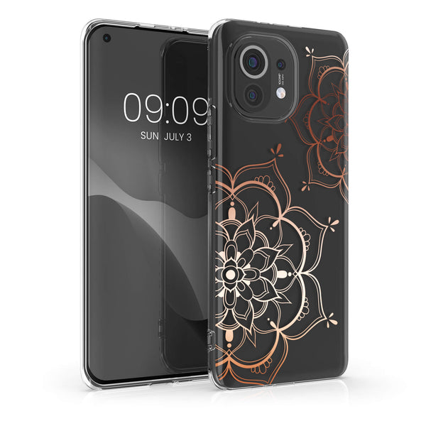 KW Xiaomi Mi 11 Θήκη Σιλικόνης TPU Design Flowers Twins - Rose Gold / Διάφανη - 57089.02