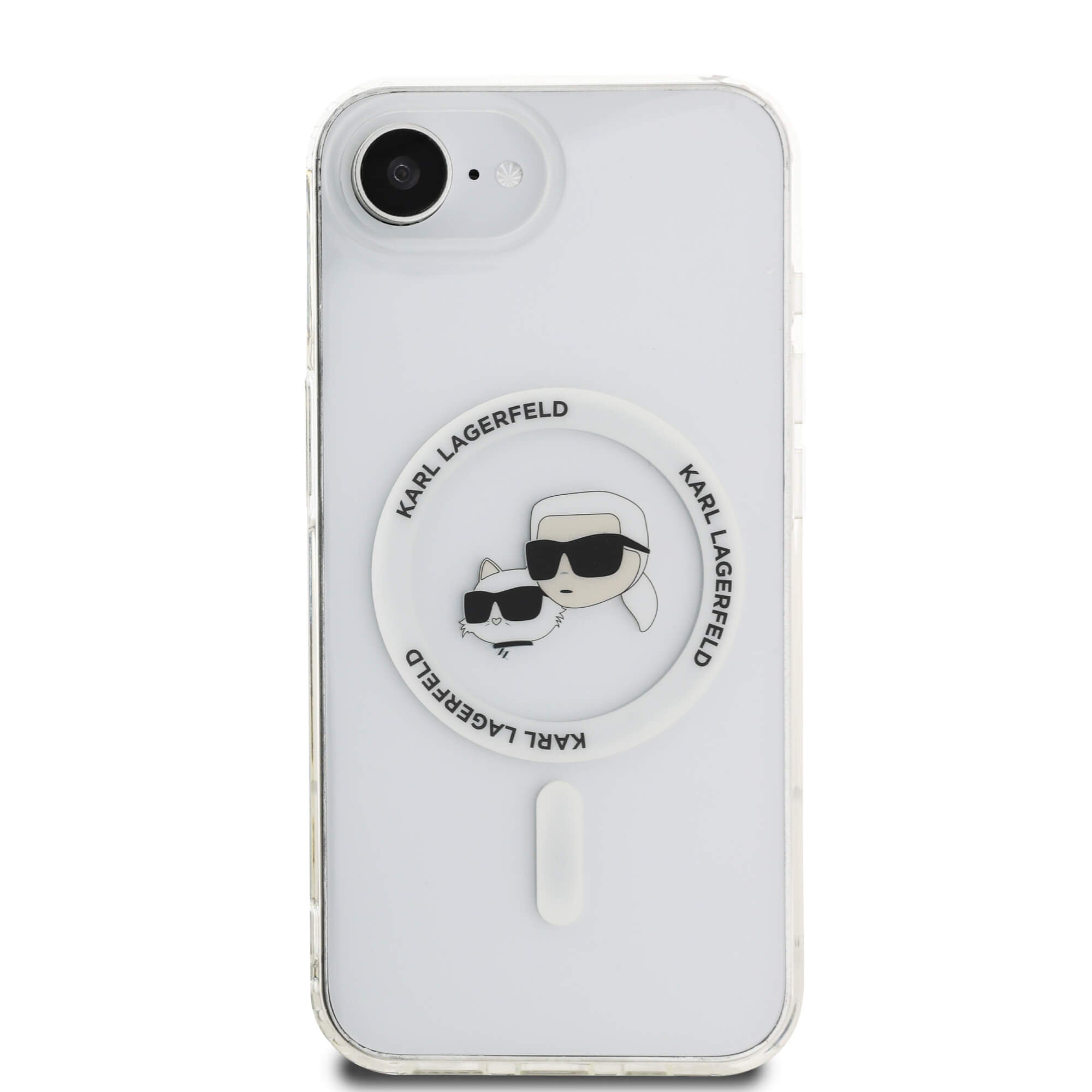 Karl Lagerfeld iPhone 16e - IML Metal Karl and Choupette Heads - MagSafe Σκληρή Θήκη με Πλαίσιο Σιλικόνης - White - KLHMPSE4HLSKCH