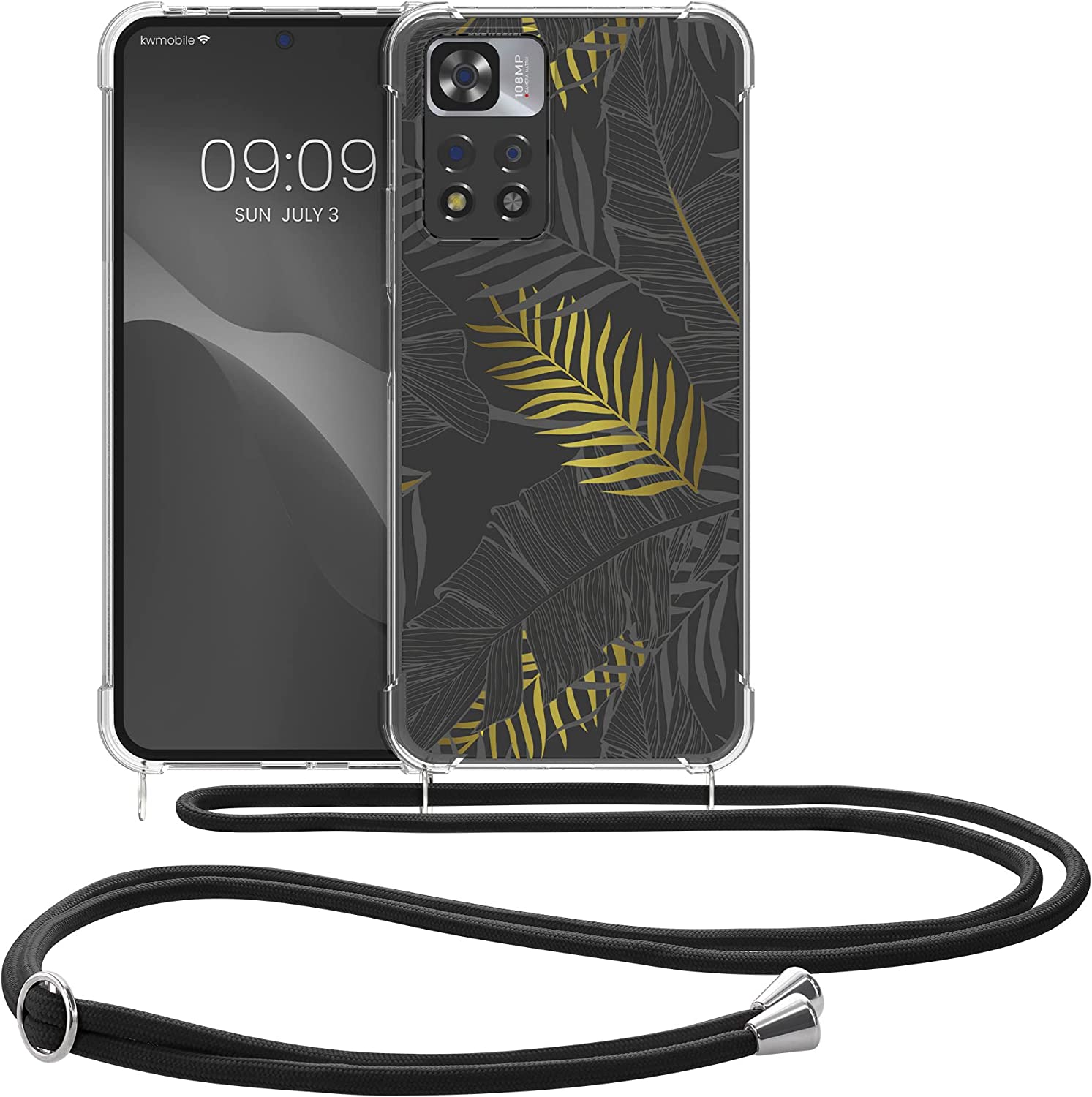 KW Xiaomi Redmi Note 11 Pro+ 5G Θήκη Σιλικόνης TPU με Λουράκι Design Palm Leaves - Yellow / Grey / Διάφανη - 58101.03